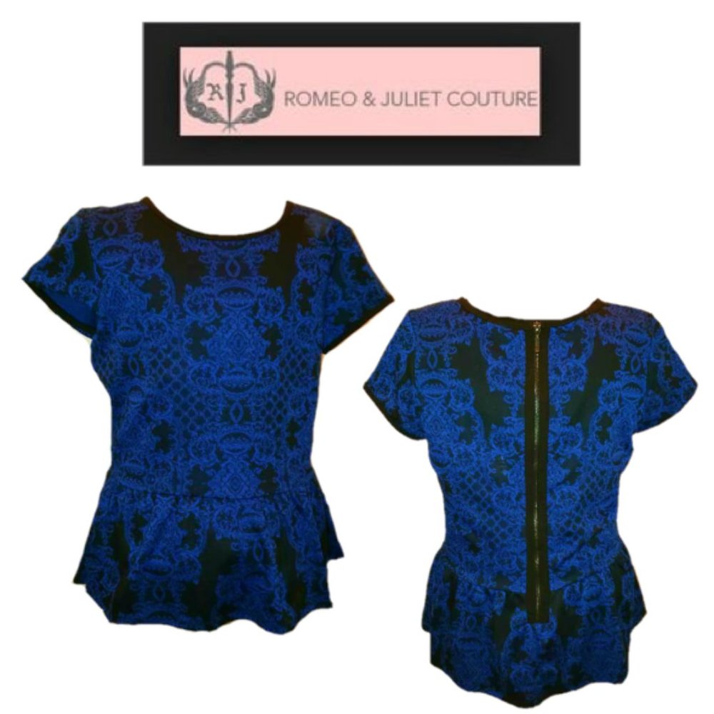 Romeo & Juliet Couture, Black/Cobalt Shirt, Size L